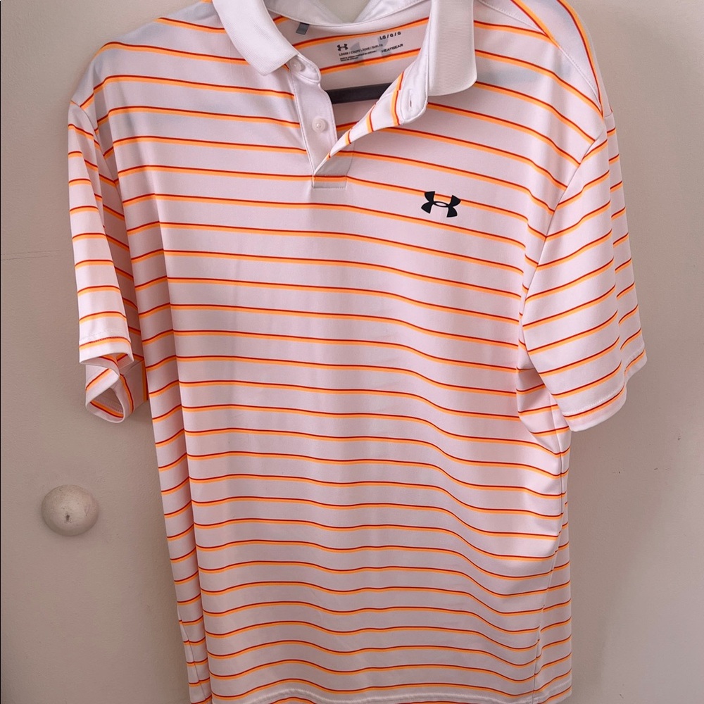 Under Armour Men's Polo Shirt - White with Orange Stripes